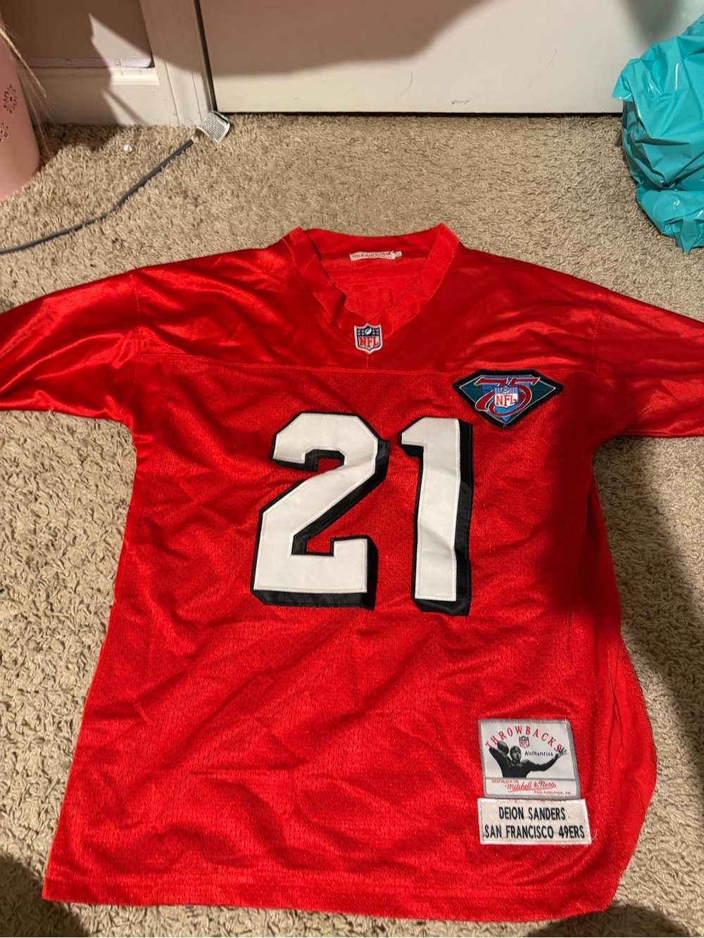 Mitchell & Ness Red #21 Throwback NFL Jersey